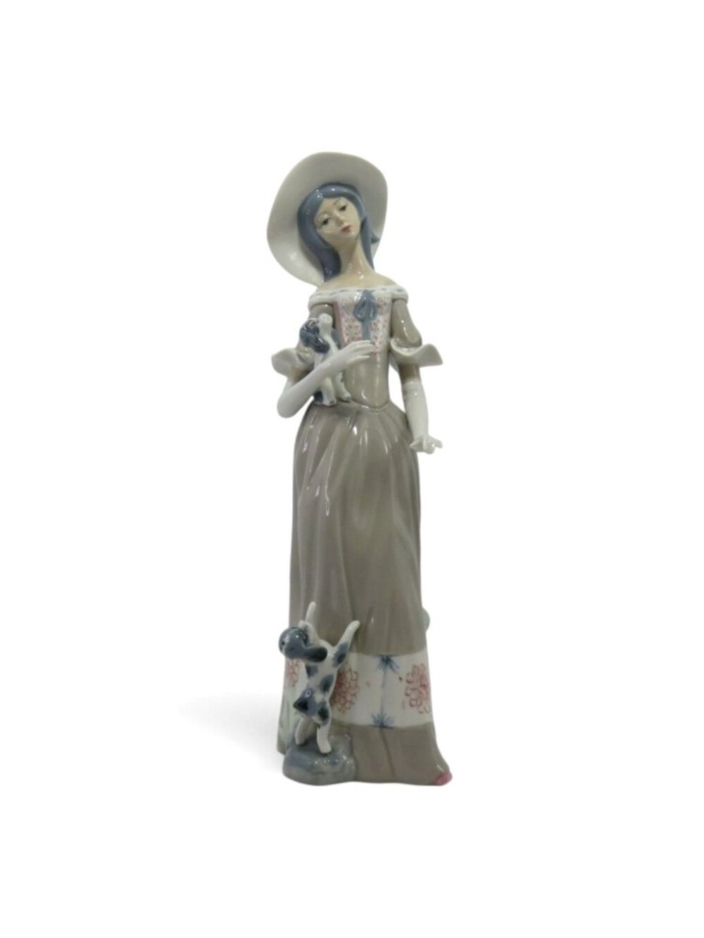 Casades Lady with Dog Puppies Porcelain Figurine Made in Spain Vintage 15"